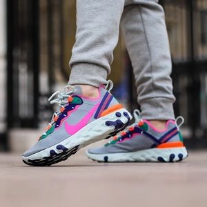 Nike Women’s React Element 55 Sneakers in Wolf Gray Fuchsia